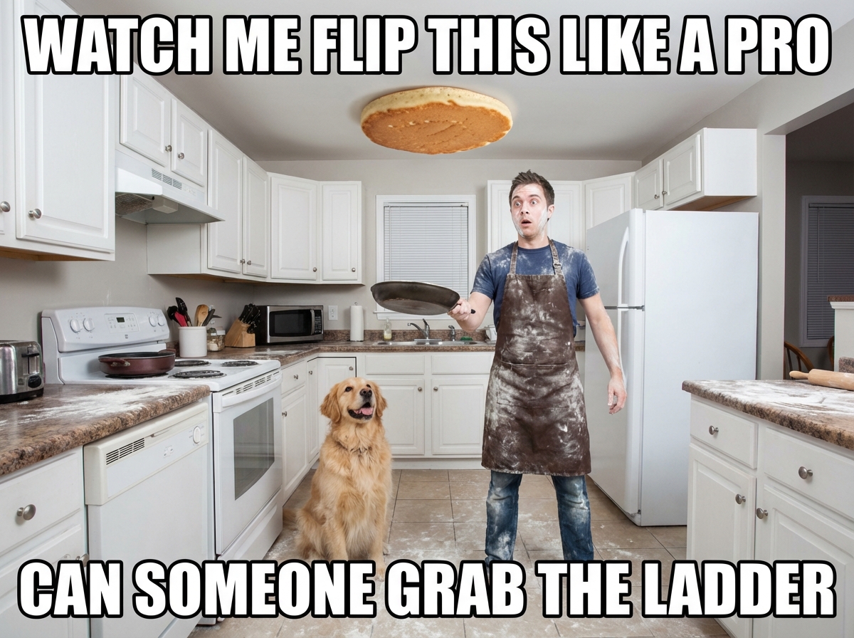 The Confident Pancake Flip Disaster